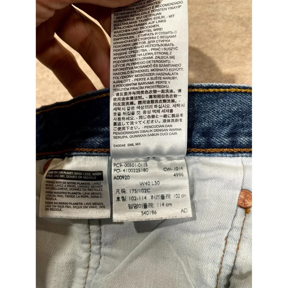 Levi's 501 Authentic Jeans Mens 40x30 Blue‎ Denim Cotton Straight Leg Button Fly